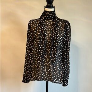 Black and White High Low Mandarin Collar Blouse